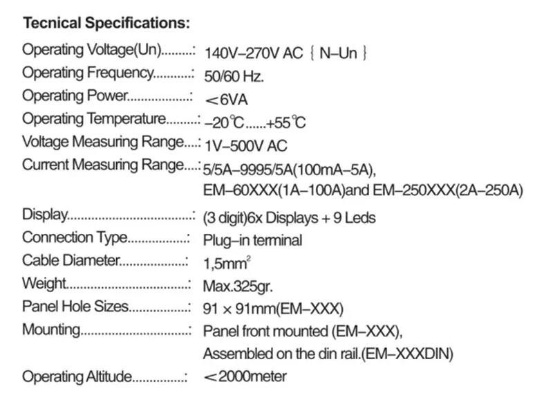 EM-06 Digital Panel Multimeter with 3×6 Digit LED Display